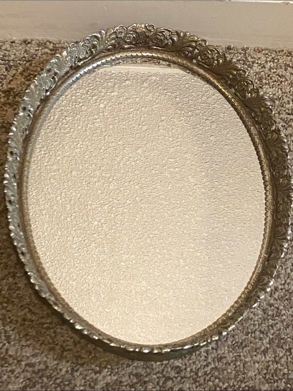 Ornate Oval Mirrored Vanity Tray - Silver-Tone